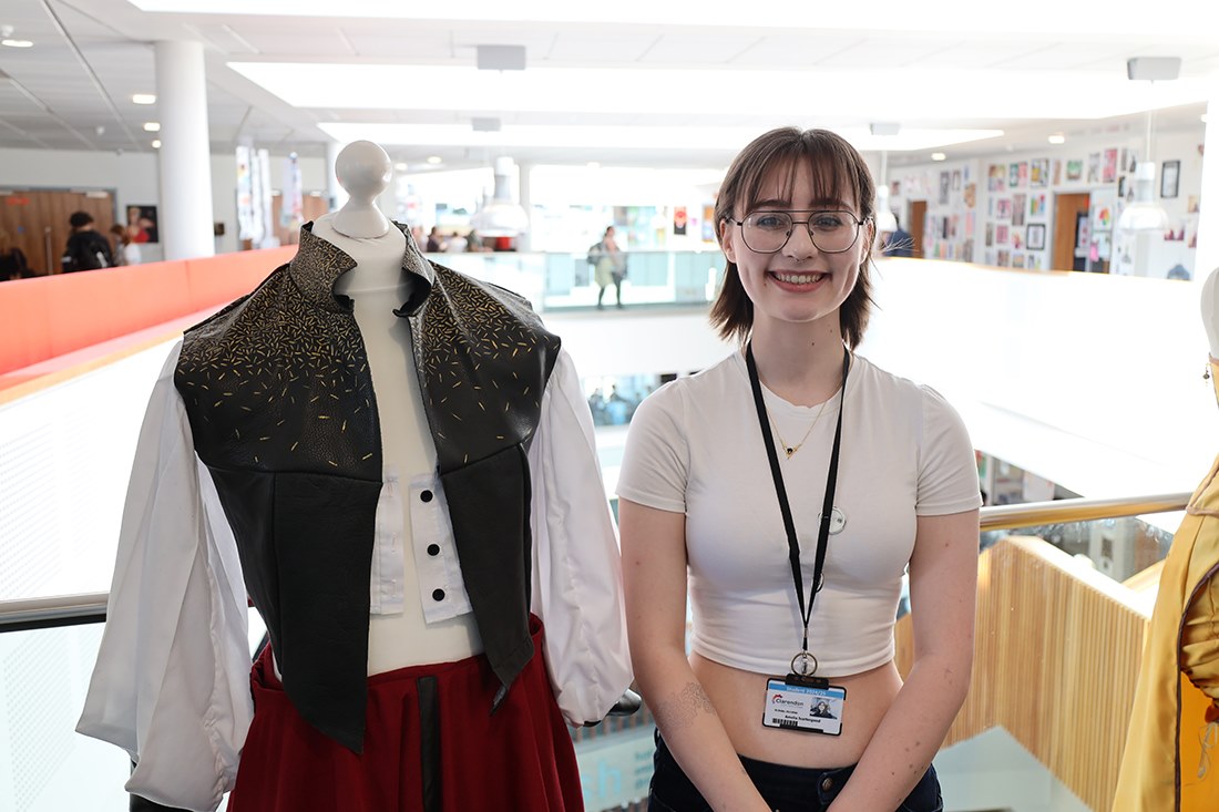 Amelia with her completed design